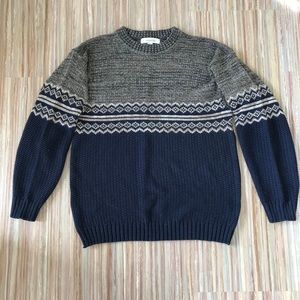 Joseph & Feiss Textured Knit Pullover Sweater Neutral Fair Isle Pattern